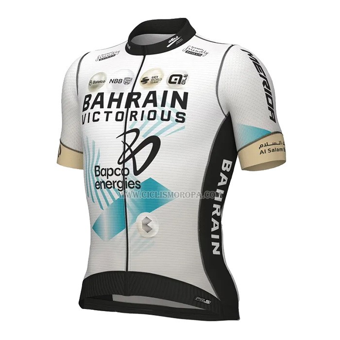 2023 Ropa Ciclismo Bahrain Victorious Blanco Mangas Cortas y Culotte Corto
